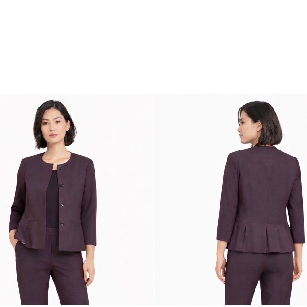 LOFT‎ Ann Taylor Purple Peplum Jacket Button Front Collarless 10 Career 66-37